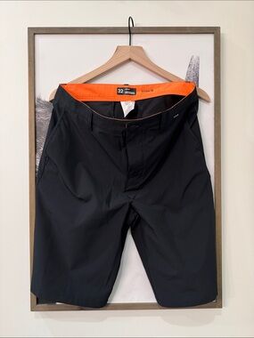 Men's Black Performance Shorts with Orange Waistband